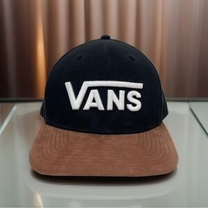 Vans Hat Cap Snapback Black Brown Faux Suede Adjustable Embroidered Drop V